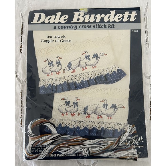 VTG Dale Burdett Tea Towel Counted Cross Stitch Sewing Kit Gaggle of Geese NOS - Picture 1 of 4